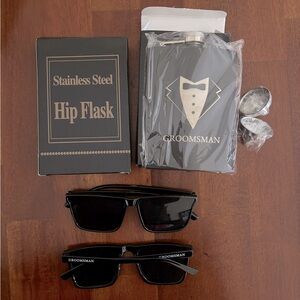 2 Groomsman Hip Flask and Sunglasses Set